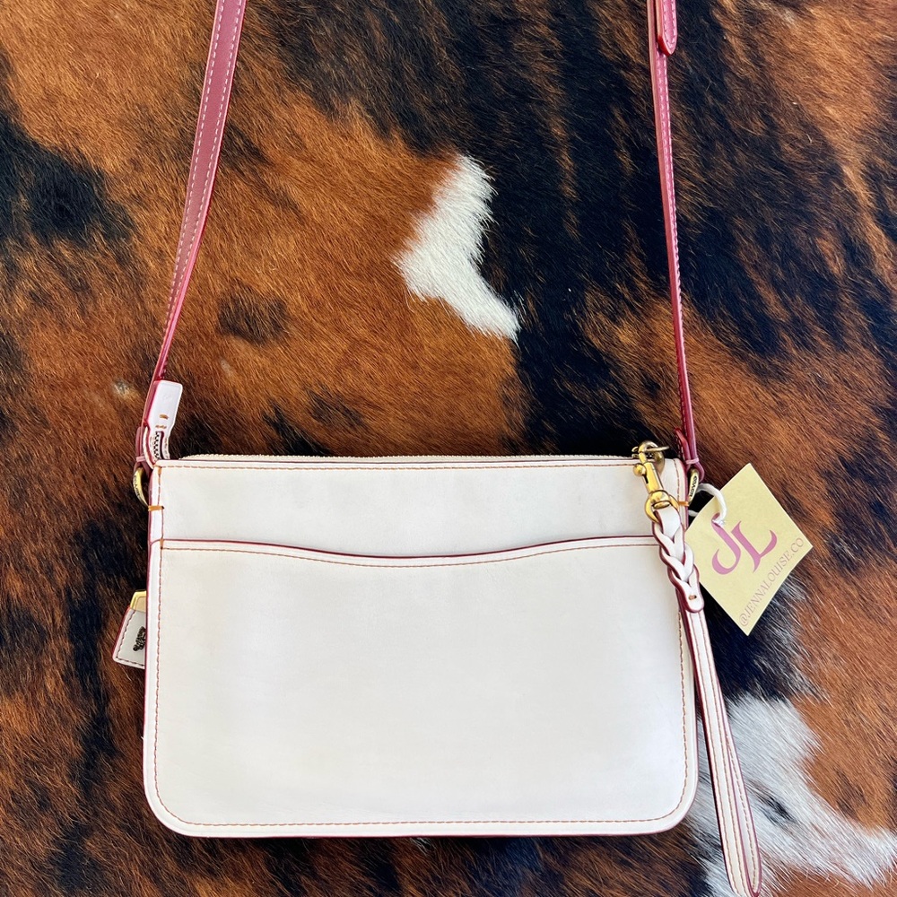 Vintage Coach White Crossbody Bag with burgundy trim